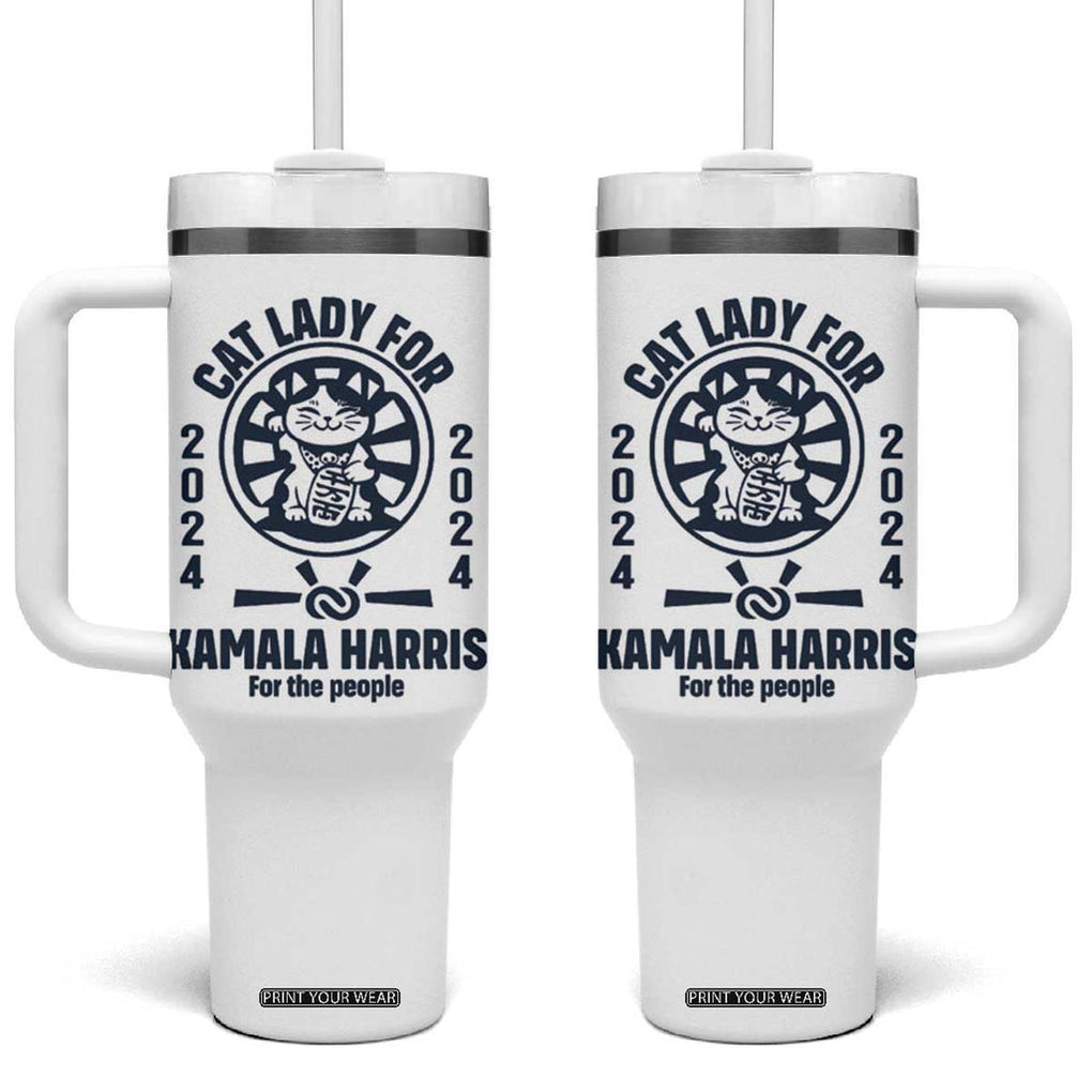 Childless Cat Lady Kamala Tumbler With Handle Harris For The People President 2024 Feminist Womens Power TB10 One Size: 40 oz White Print Your Wear