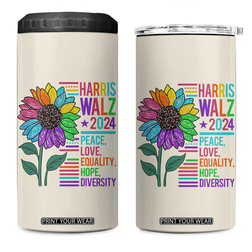 Retro Funny Kamala Harris Tim Walz 2024 4 in 1 Can Cooler Tumbler With Flower Unity Over Division Democrat Election 2024 TB10 One Size: 16 oz Cream Print Your Wear