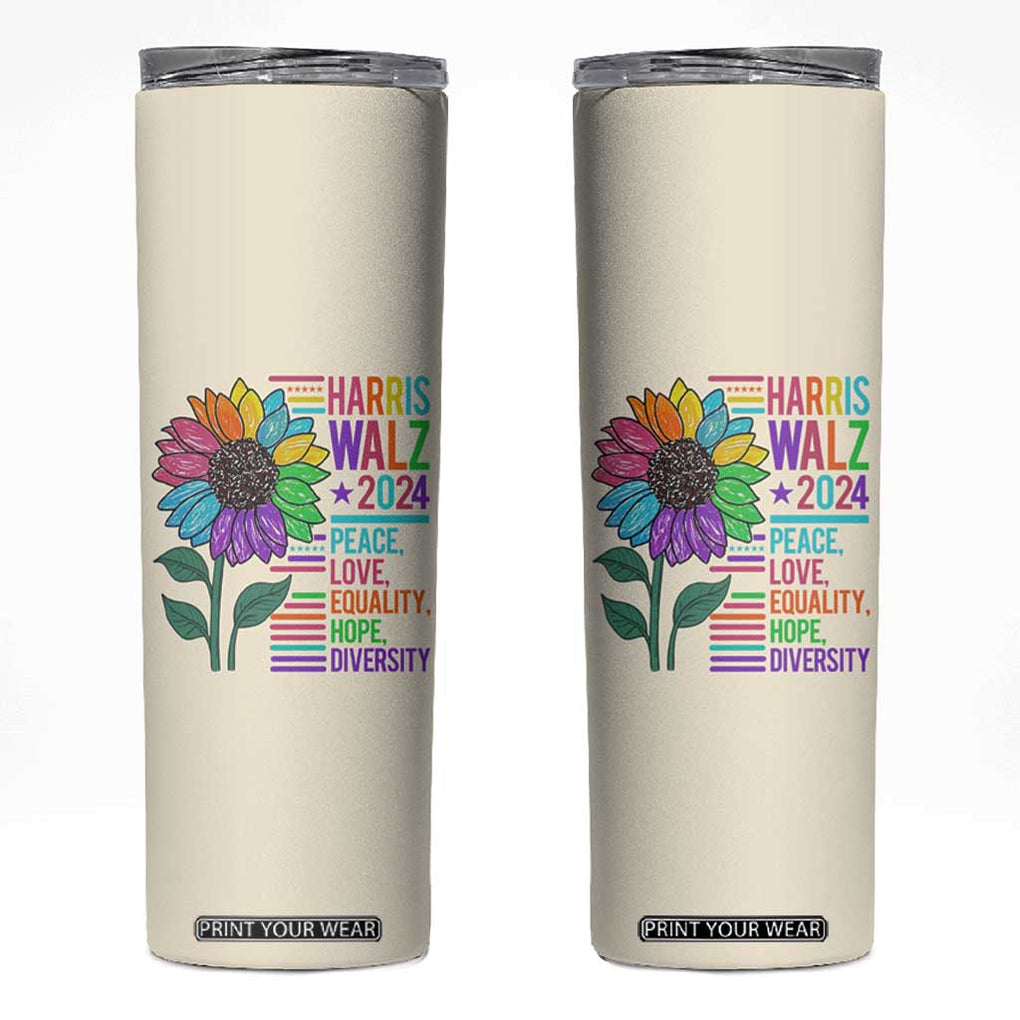 Retro Funny Kamala Harris Tim Walz 2024 Skinny Tumbler With Flower Unity Over Division Democrat Election 2024 TB10 Cream Print Your Wear