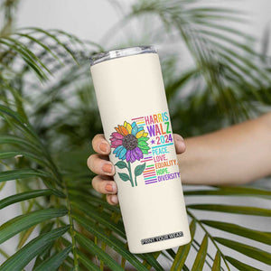 Retro Funny Kamala Harris Tim Walz 2024 Skinny Tumbler With Flower Unity Over Division Democrat Election 2024 TB10 Print Your Wear