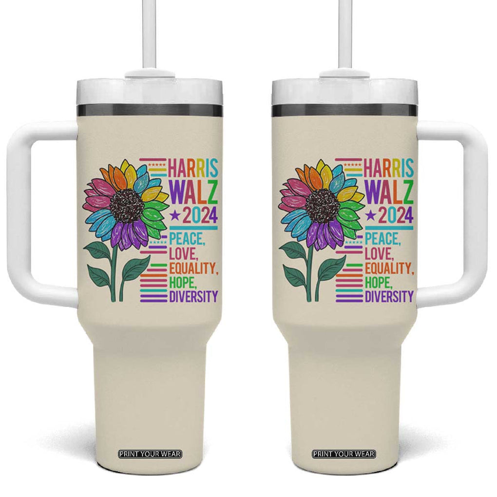 Retro Funny Kamala Harris Tim Walz 2024 Tumbler With Handle With Flower Unity Over Division Democrat Election 2024 TB10 One Size: 40 oz Cream Print Your Wear