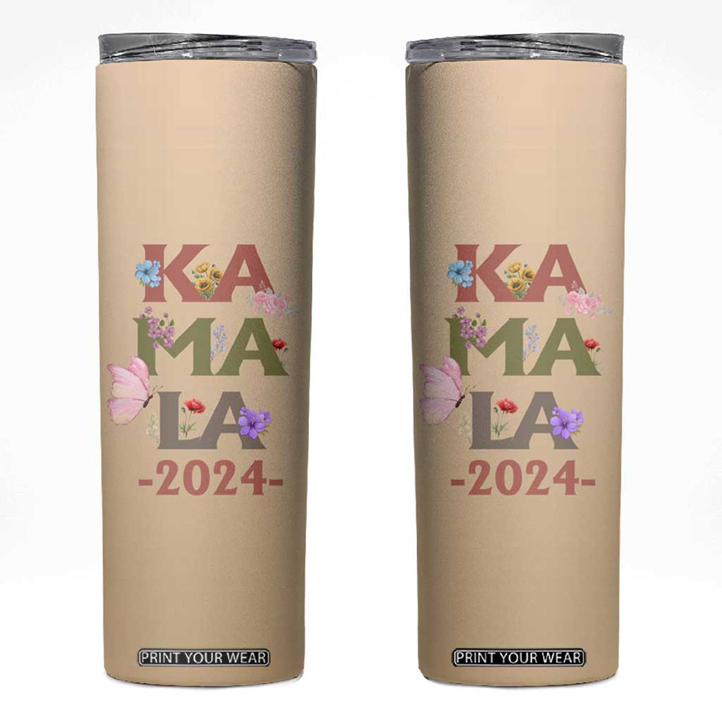 Kamala Harris 2024 Election Skinny Tumbler Madam President With Flower TB10 Brown Print Your Wear