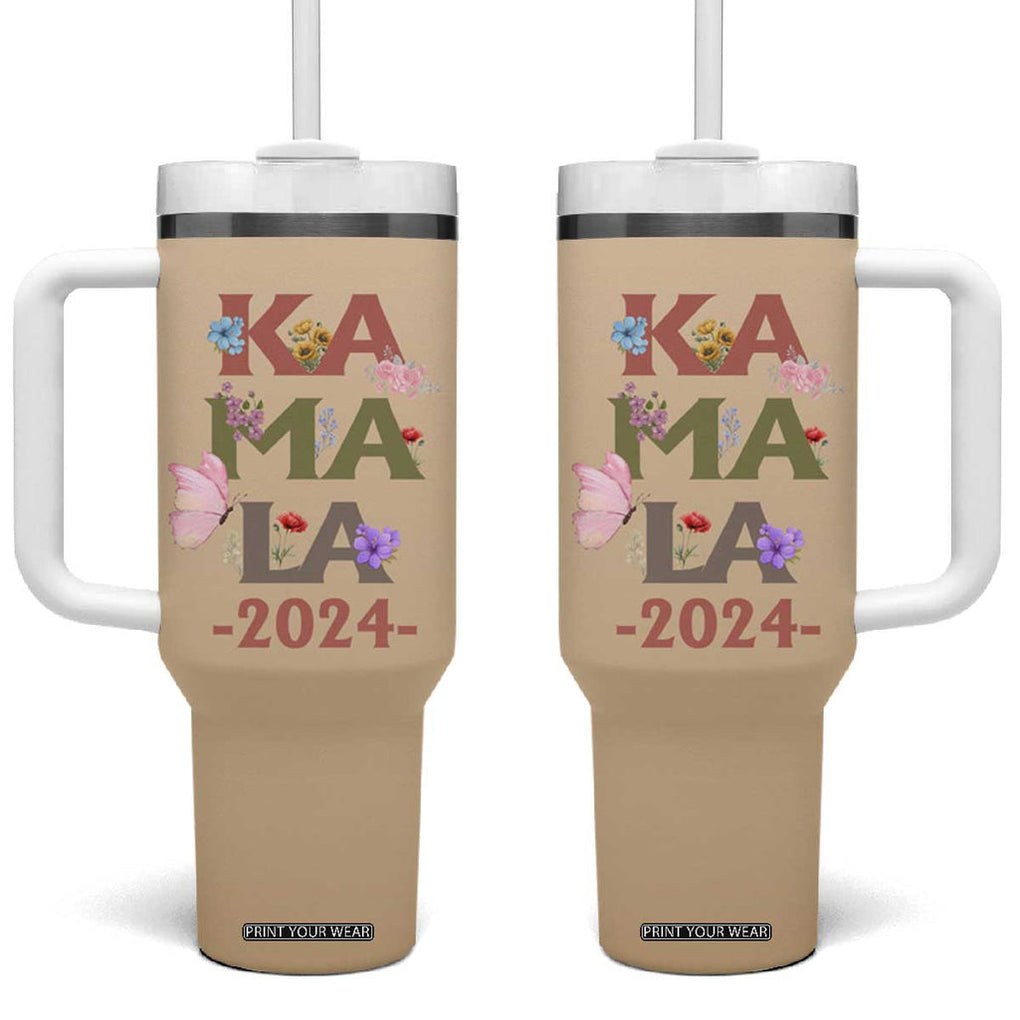 Kamala Harris 2024 Election Tumbler With Handle Madam President With Flower TB10 One Size: 40 oz Brown Print Your Wear