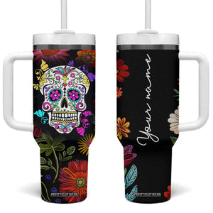 Personalized Gift Tumbler With Handle Custom Name Sugar Skull Mexican Art Birthday Christmas Gifts for Her TB10 One Size: 40 oz Black Print Your Wear