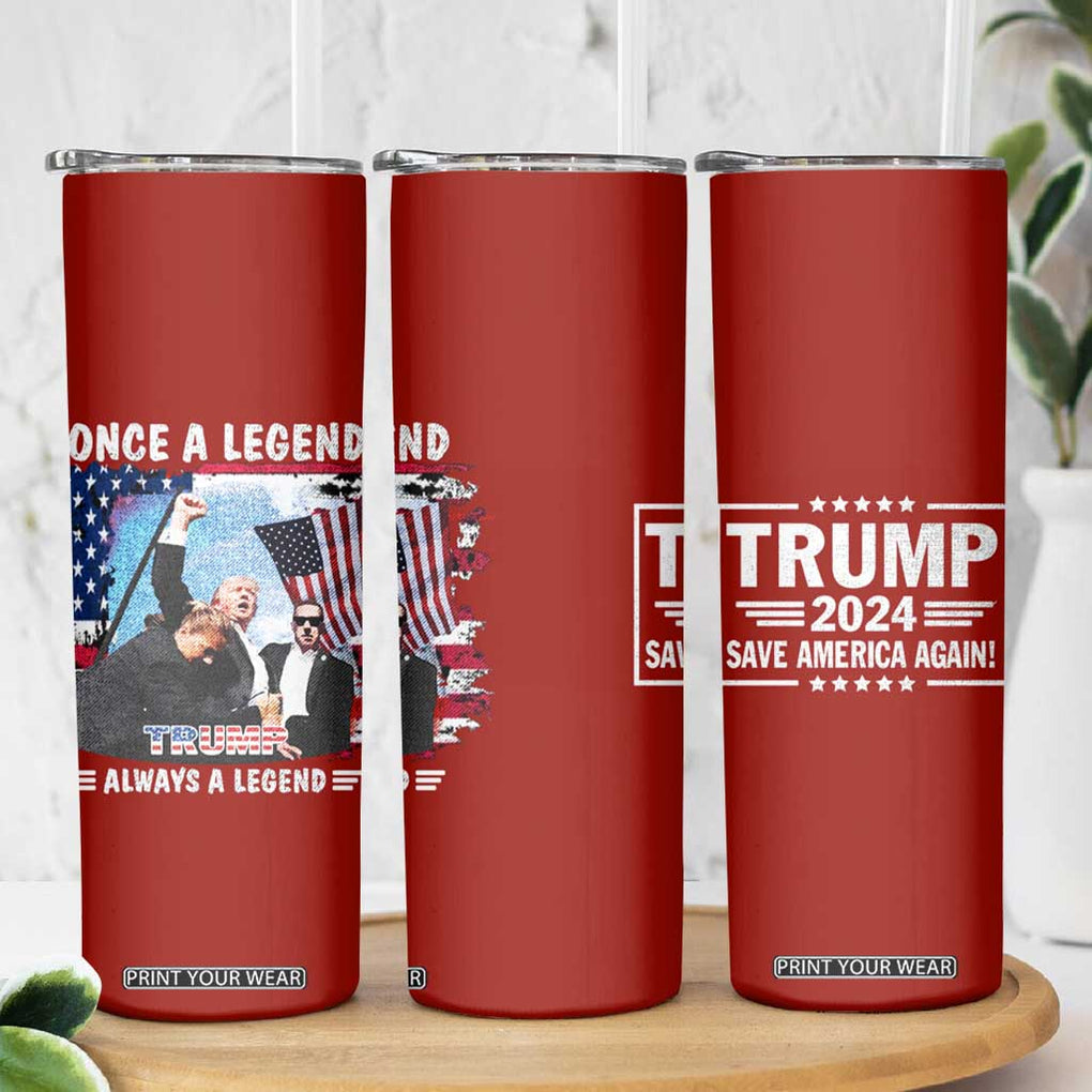 Trump 2024 Legend Skinny Tumbler Trump Assassination Attempt Make America Strong Again Unstoppable Trump Shot American Flag TB10 Print Your Wear