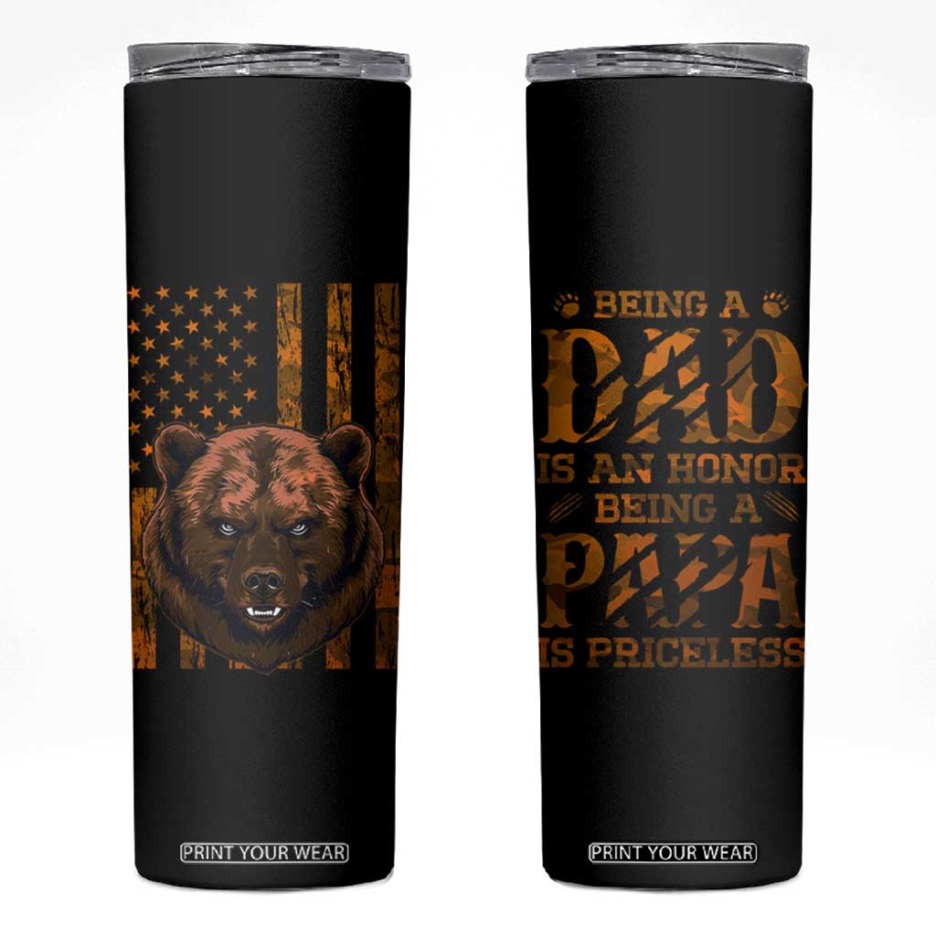 Gifts For Dad Skinny Tumbler Papabear Christmas Birthday Father's Day Gift American Flag TB10 Black Print Your Wear