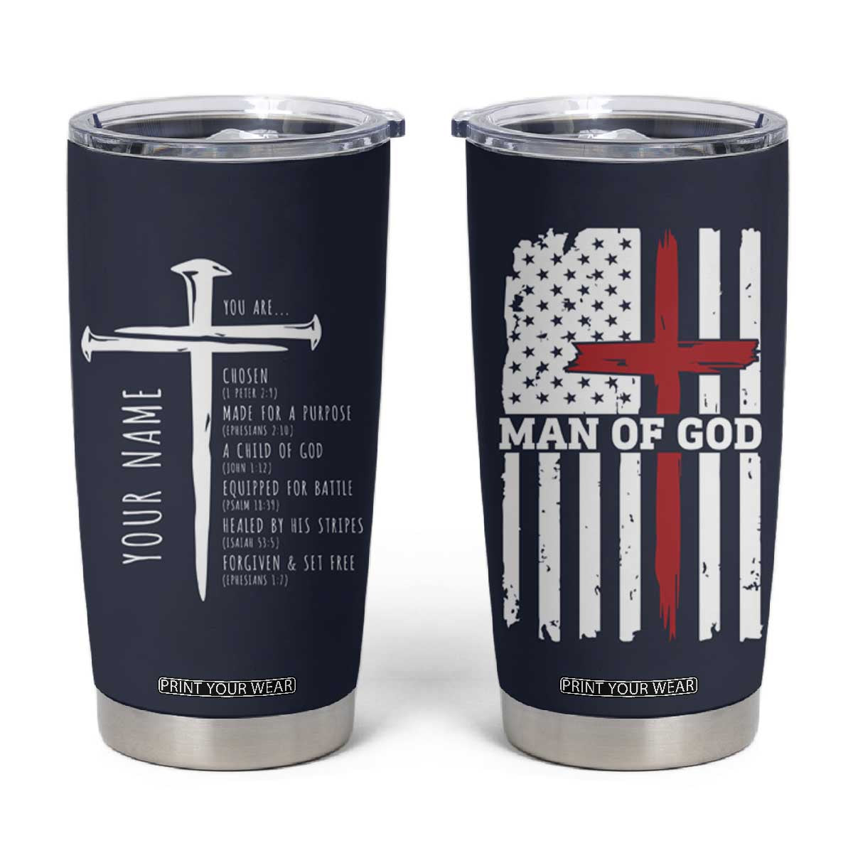 Personalized Christian Gifts For Men Tumbler Cup Custom Name Man Of God Bible Verse Religious Gift TB10 Navy Print Your Wear