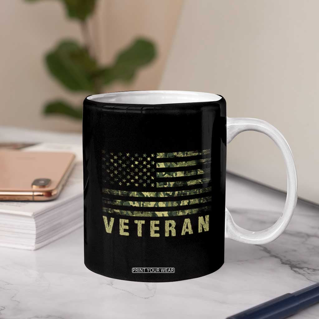 Veteran Coffee Mug Distressed Camouflage US Flag Veteran Army Military TB10 Print Your Wear