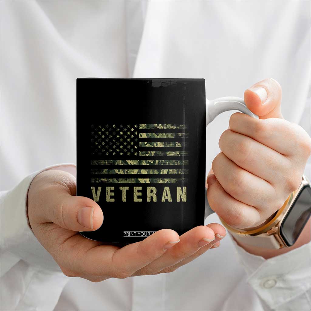 Veteran Coffee Mug Distressed Camouflage US Flag Veteran Army Military TB10 Print Your Wear