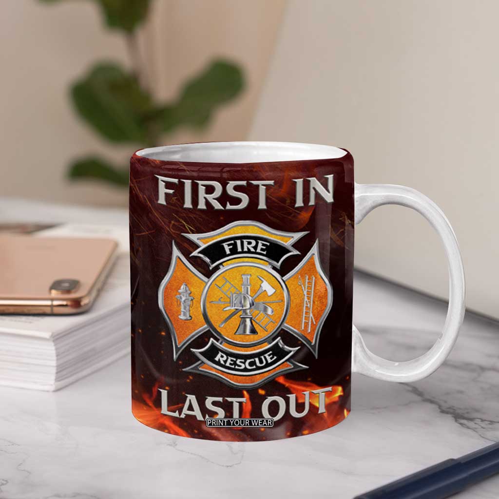 Firefighter Gifts For Men Coffee Mug First In Last Out American Flag TB10 Print Your Wear