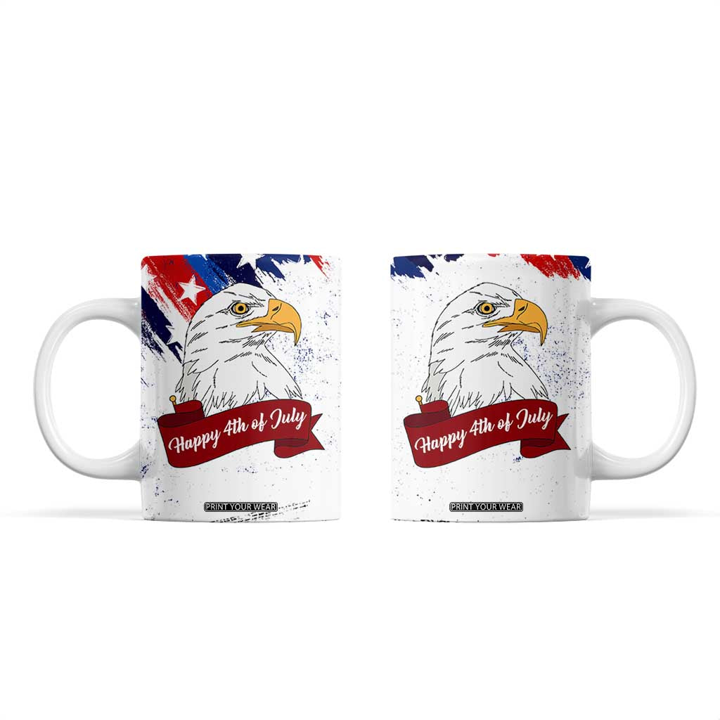 Happy 4th Of July Coffee Mug USA American Flag Bald Eagle Patriotic Red White Blue TB10 White Print Your Wear