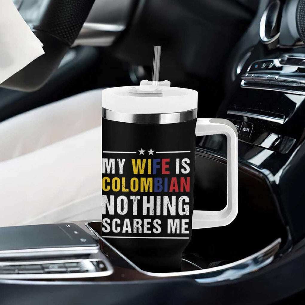 Gift for Colombian Husband Father Dad Birthday Tumbler With Handle My Wife Is Colombian Nothing Scares Me Colombia Coffee Cup Tea TB10 Print Your Wear