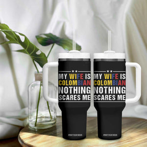 Gift for Colombian Husband Father Dad Birthday Tumbler With Handle My Wife Is Colombian Nothing Scares Me Colombia Coffee Cup Tea TB10 Print Your Wear