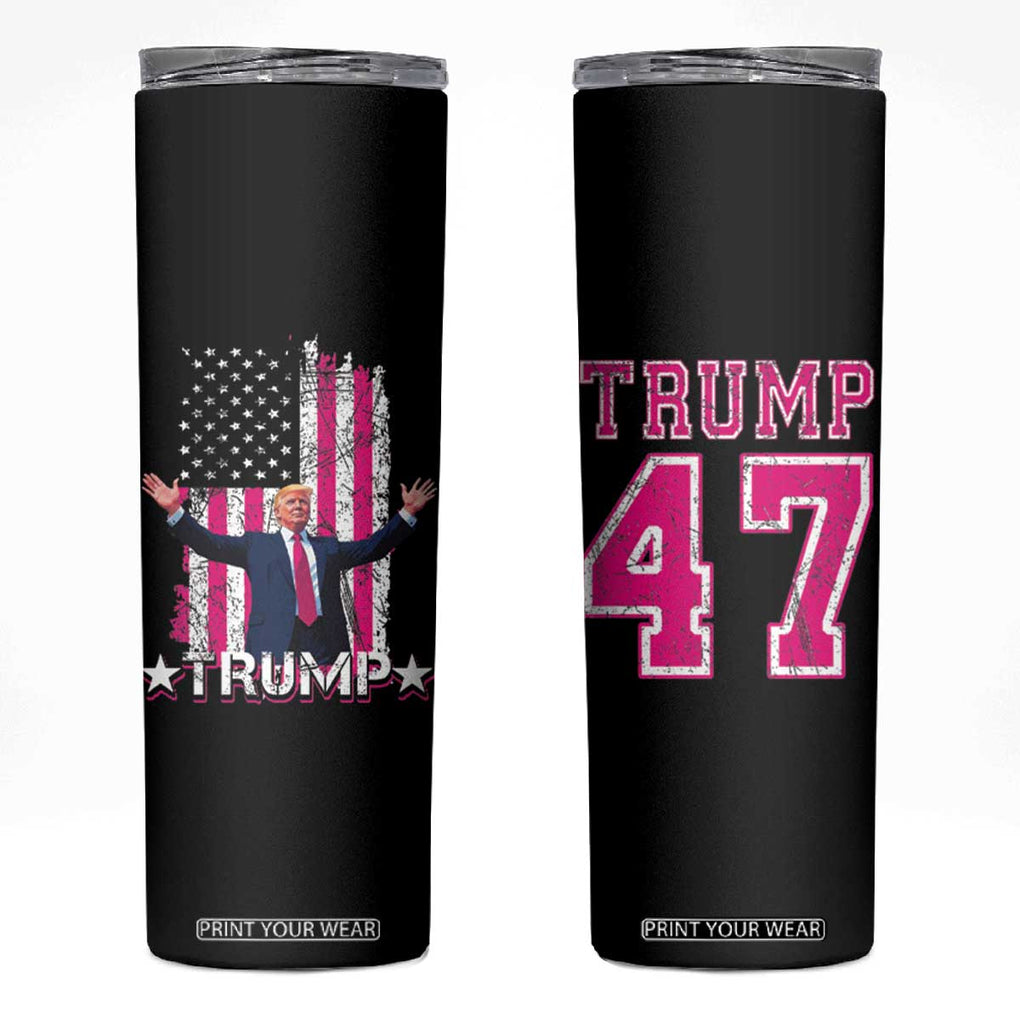 Trump 2024 Election Skinny Tumbler 2024 Trump Pink 45-47 American Flag TB10 Black Print Your Wear