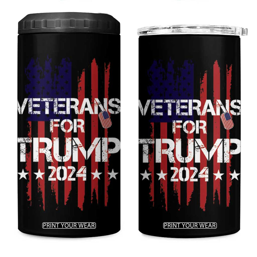 Veterans For Trump 2024 4 in 1 Can Cooler Tumbler American USA Flag Dad Grandpa 4th Of July TB10 One Size: 16 oz Black Print Your Wear