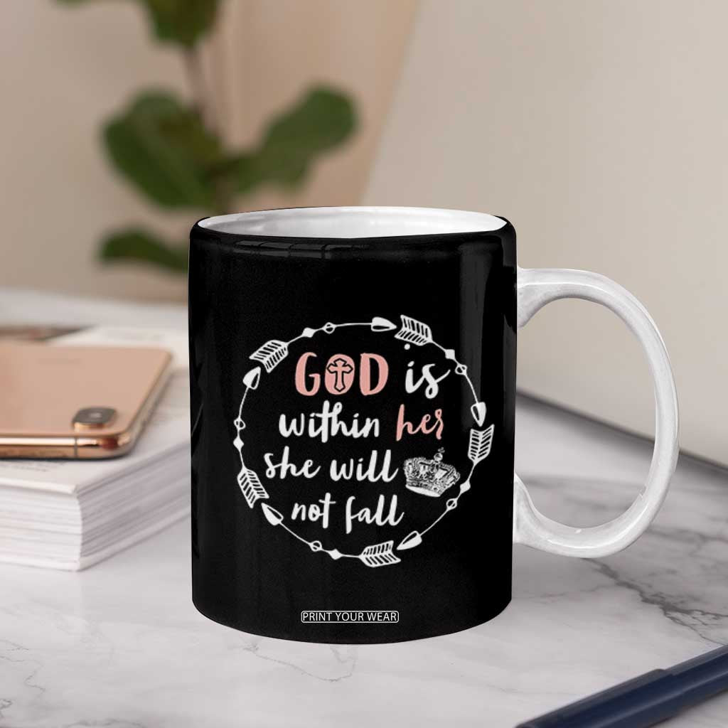 Religious Gift For Her Coffee Mug God Is Within Her She Will Not Fall Bible Verse TB10 Print Your Wear