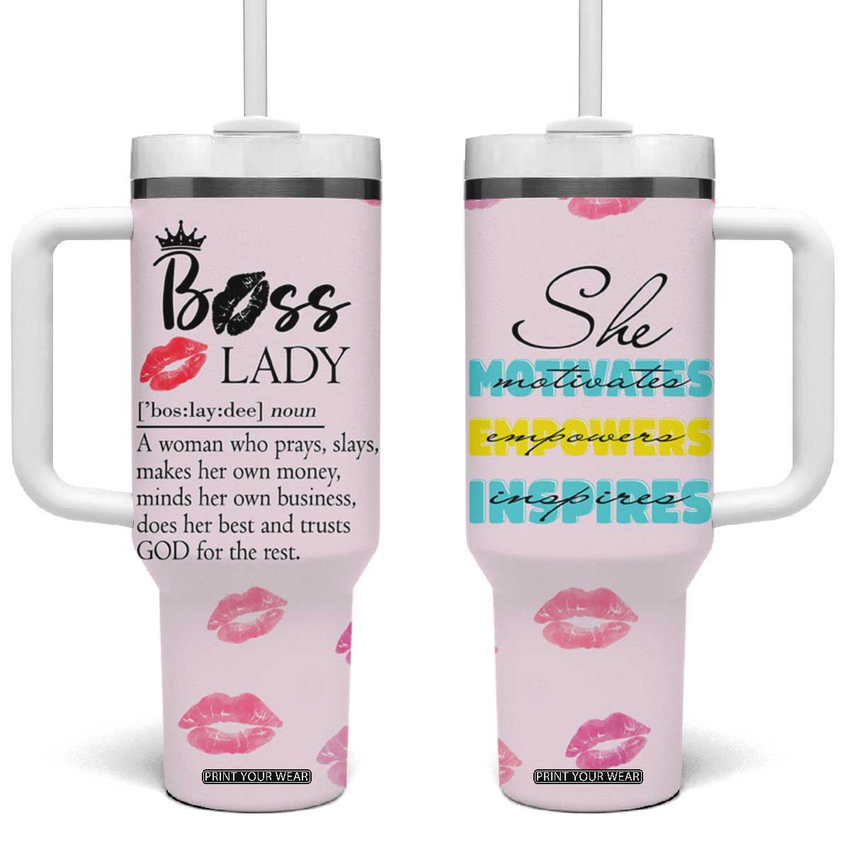 Boss Gifts for Women Tumbler With Handle She Motivates Inspires Empowers Christmas Birthday Gift TB10 One Size: 40 oz Cool Mint Print Your Wear