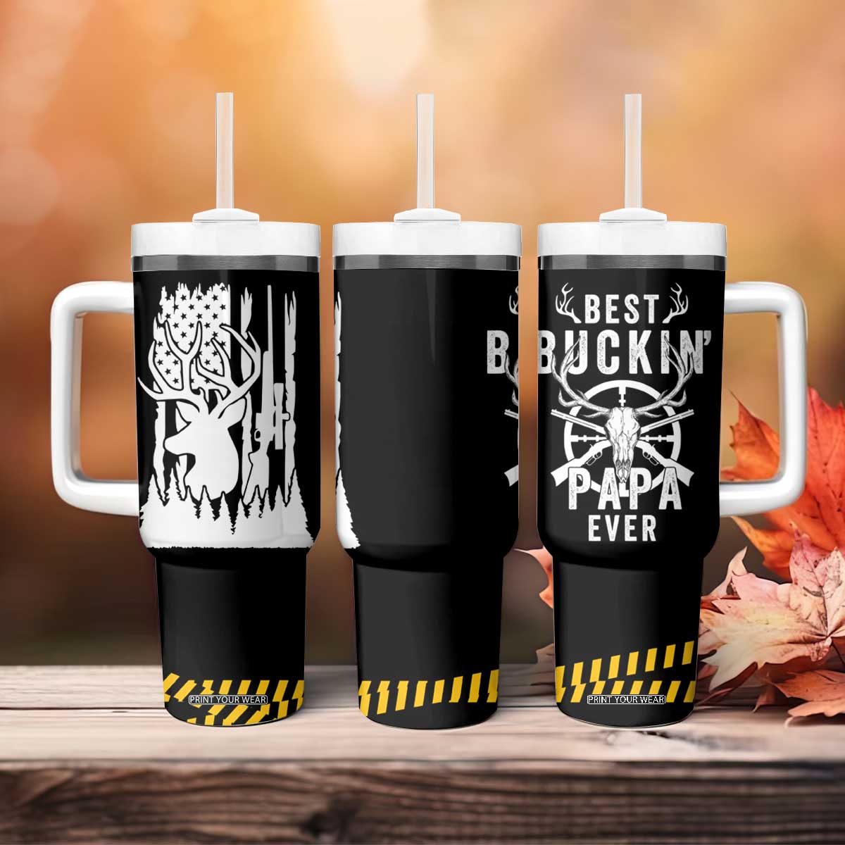 Deer Hunting Dad Tumbler With Handle Best Buckin' Papa Ever American Flag TB10 Print Your Wear