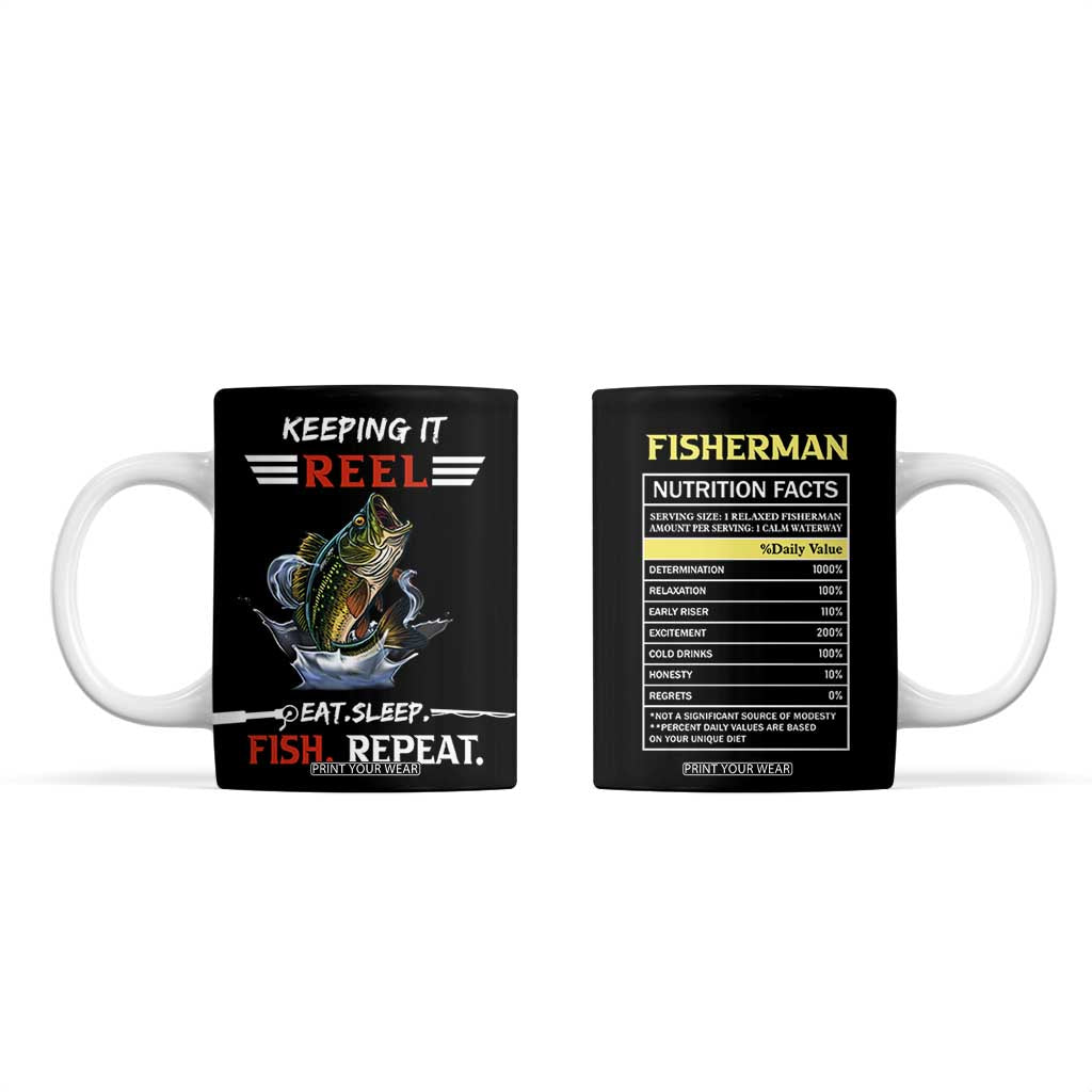 Funny Fishing Coffee Mug Keeping It Reel Fisherman Fathers Day Gifts TB10 Black Print Your Wear