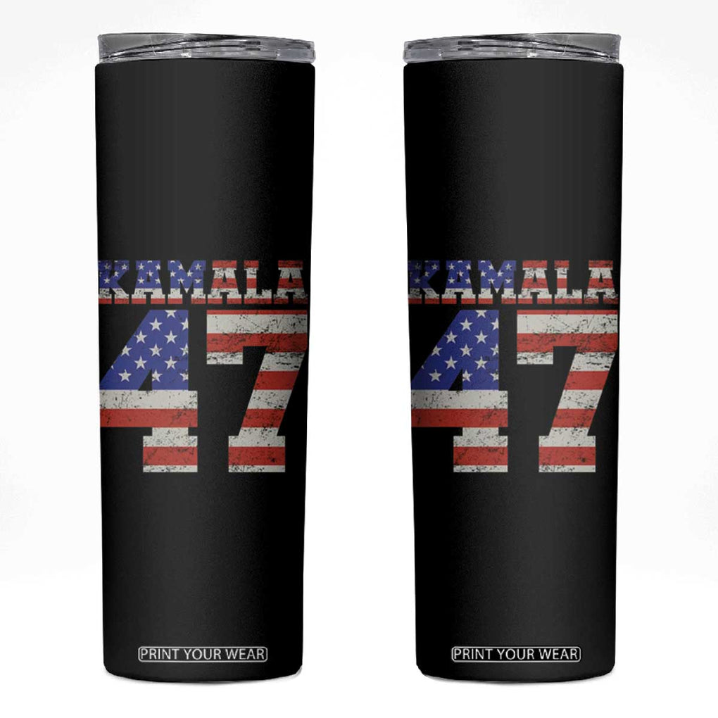 Kamala 2024 Skinny Tumbler 47th Support Madam President American Election US Flag TB10 Black Print Your Wear