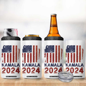 Kamala 2024 4 in 1 Can Cooler Tumbler Madam President Fans Of Harris Gift Retro American USA Flag TB10 Print Your Wear