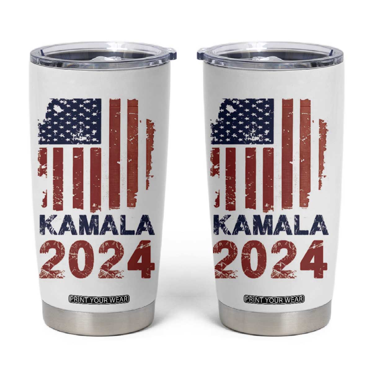 Kamala 2024 Tumbler Cup Madam President Fans Of Harris Gift Retro American USA Flag TB10 White Print Your Wear