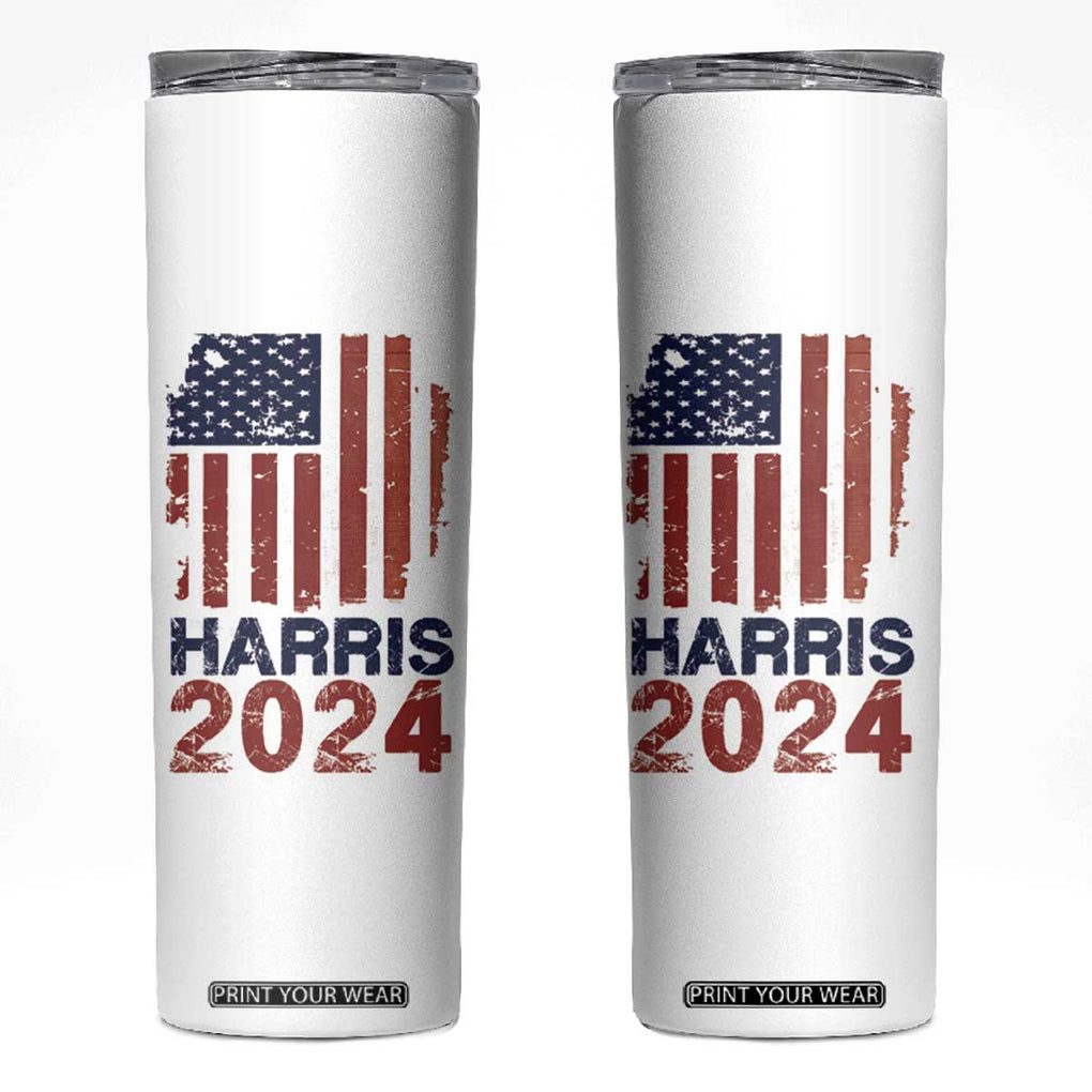 Harris 2024 Skinny Tumbler Kamala Madam President Fans Of Harris Gift Retro American USA Flag TB10 White Print Your Wear