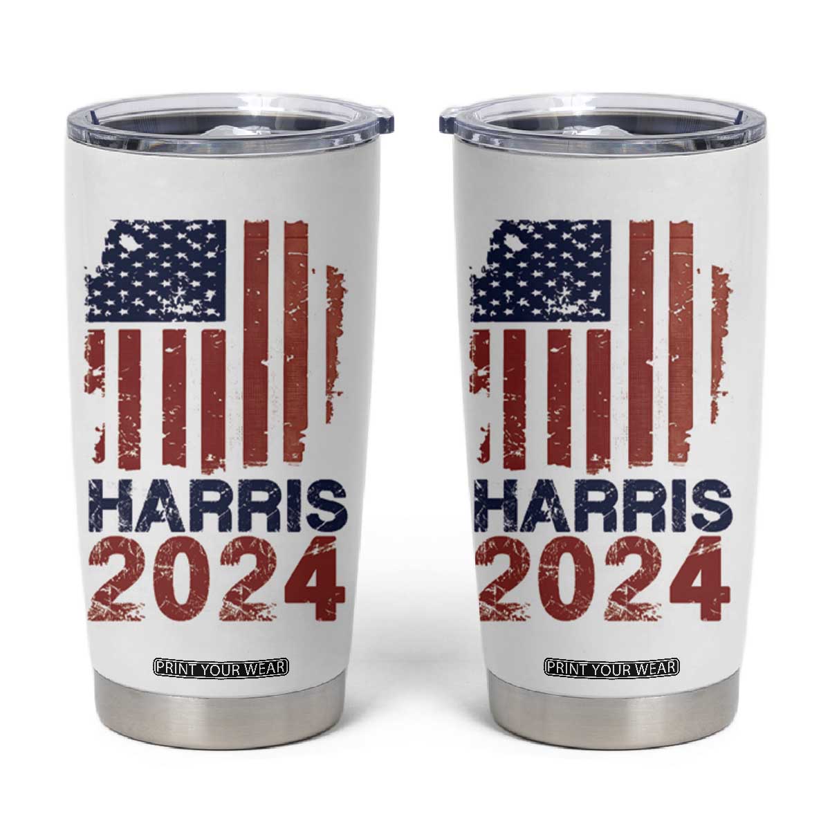 Harris 2024 Tumbler Cup Kamala Madam President Fans Of Harris Gift Retro American USA Flag TB10 White Print Your Wear