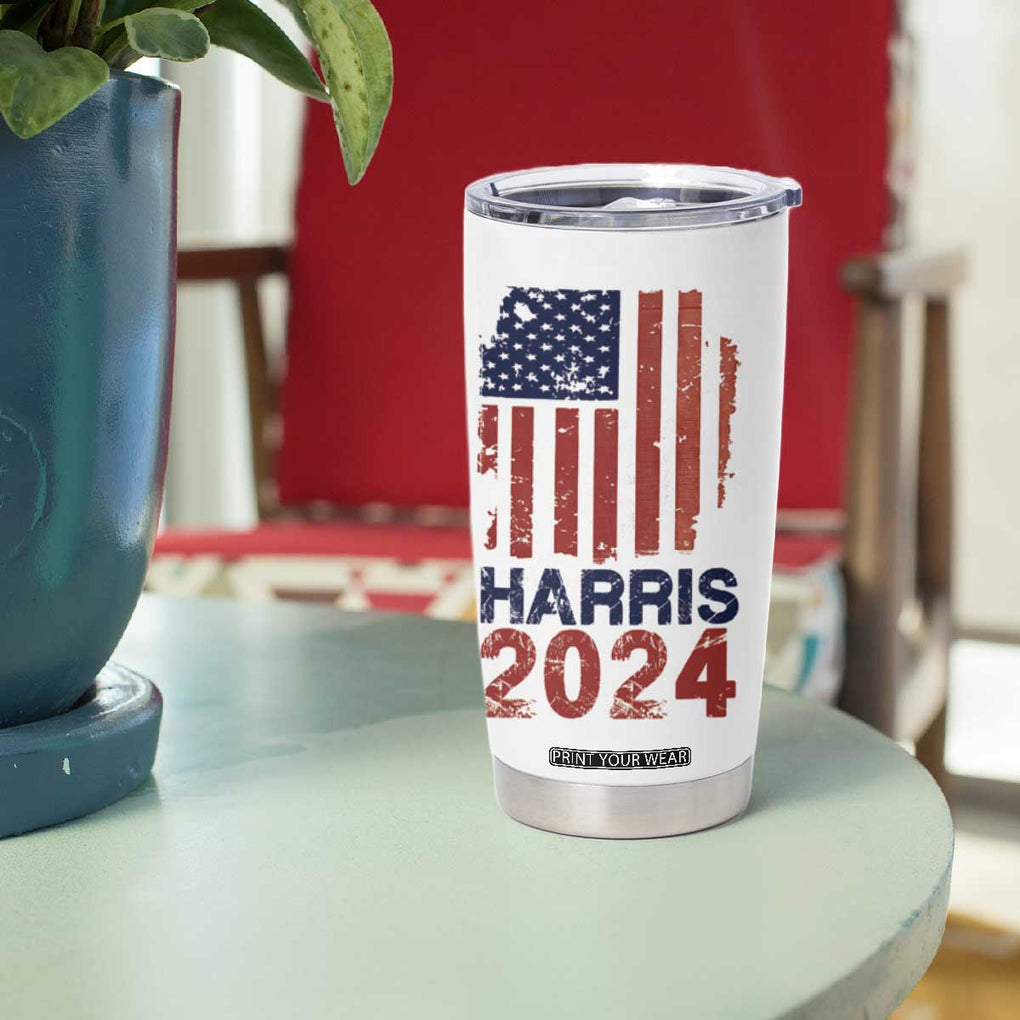 Harris 2024 Tumbler Cup Kamala Madam President Fans Of Harris Gift Retro American USA Flag TB10 Print Your Wear