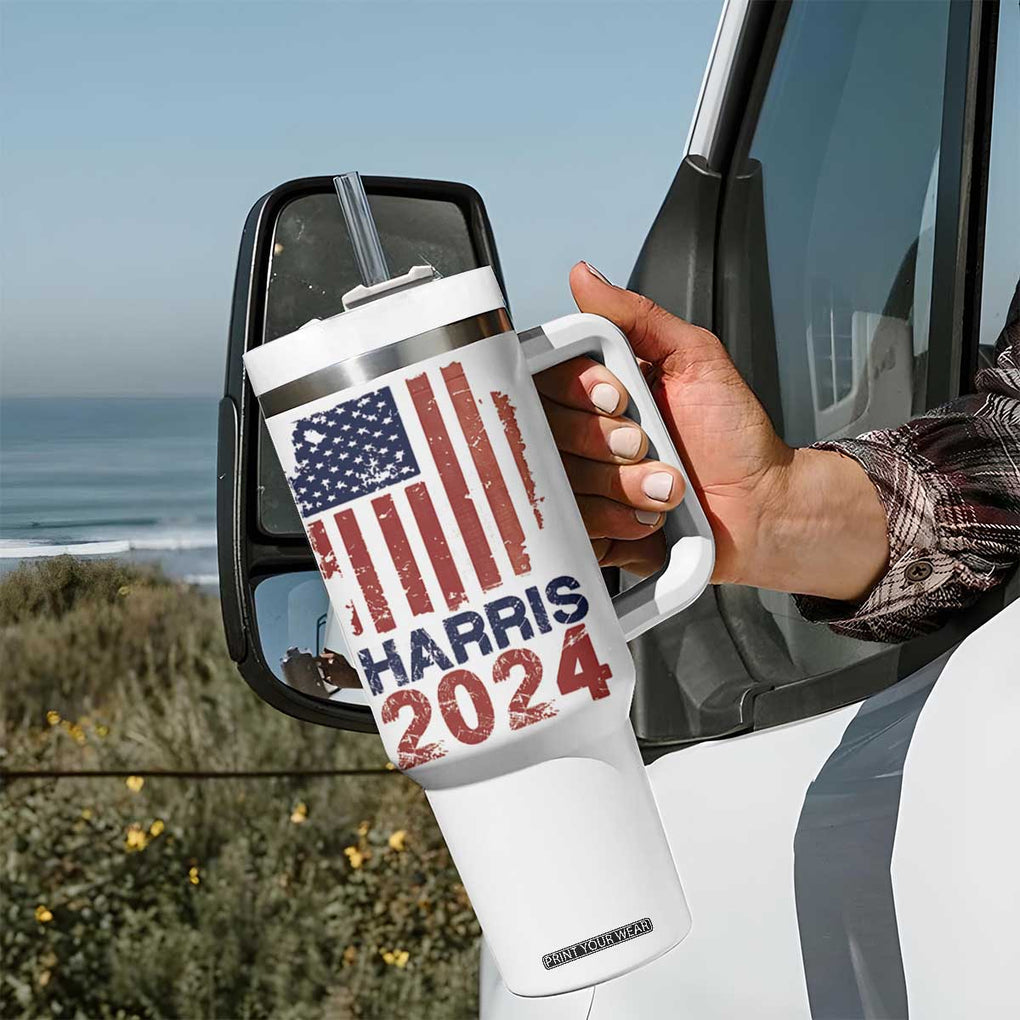 Harris 2024 Tumbler With Handle Kamala Madam President Fans Of Harris Gift Retro American USA Flag TB10 Print Your Wear