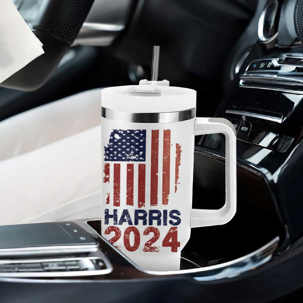 Harris 2024 Tumbler With Handle Kamala Madam President Fans Of Harris Gift Retro American USA Flag TB10 Print Your Wear