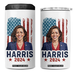 Kamala Madam President 4 in 1 Can Cooler Tumbler Harris 2024 American Flag TB10 One Size: 16 oz White Print Your Wear