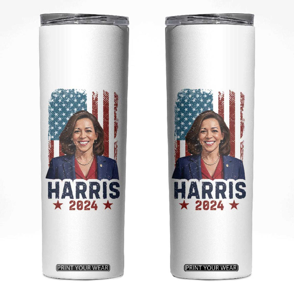 Kamala Madam President Skinny Tumbler Harris 2024 American Flag TB10 White Print Your Wear