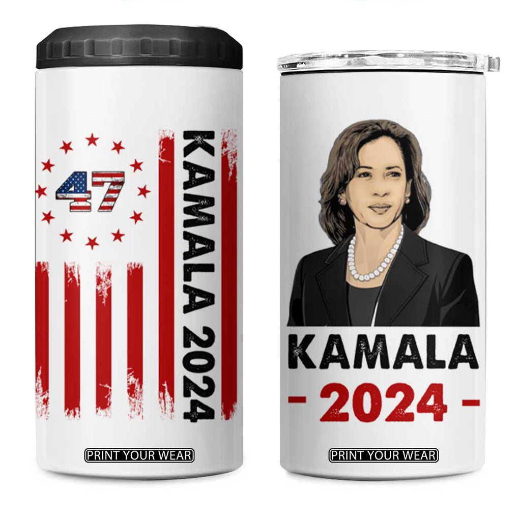 Kamala 2024 4 in 1 Can Cooler Tumbler 47th President USA America 2024 Election Flag TB10 One Size: 16 oz White Print Your Wear