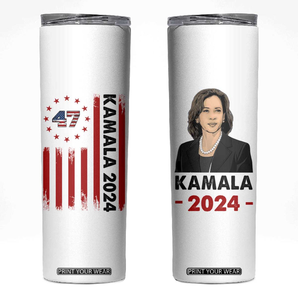 Kamala 2024 Skinny Tumbler 47th President USA America 2024 Election Flag TB10 White Print Your Wear