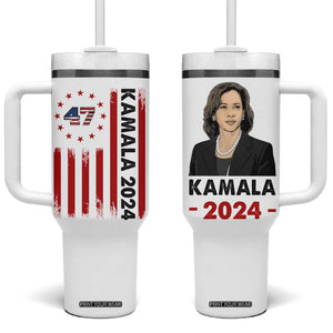 Kamala 2024 Tumbler With Handle 47th President USA America 2024 Election Flag TB10 One Size: 40 oz White Print Your Wear