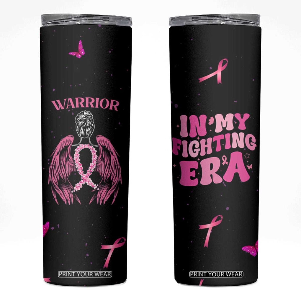 Breast Cancer Warrior Support Squad Skinny Tumbler In My Fighting Era Cancer Care Gifts for Woman Pink Ribbon TB10 Black Print Your Wear