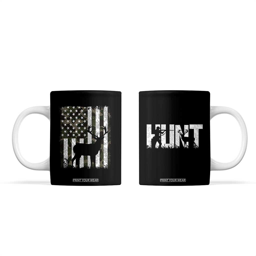 Deer American Flag Coffee Mug Whitetail Elk Buck Camo Hunting Hunter Dad TB10 Black Print Your Wear