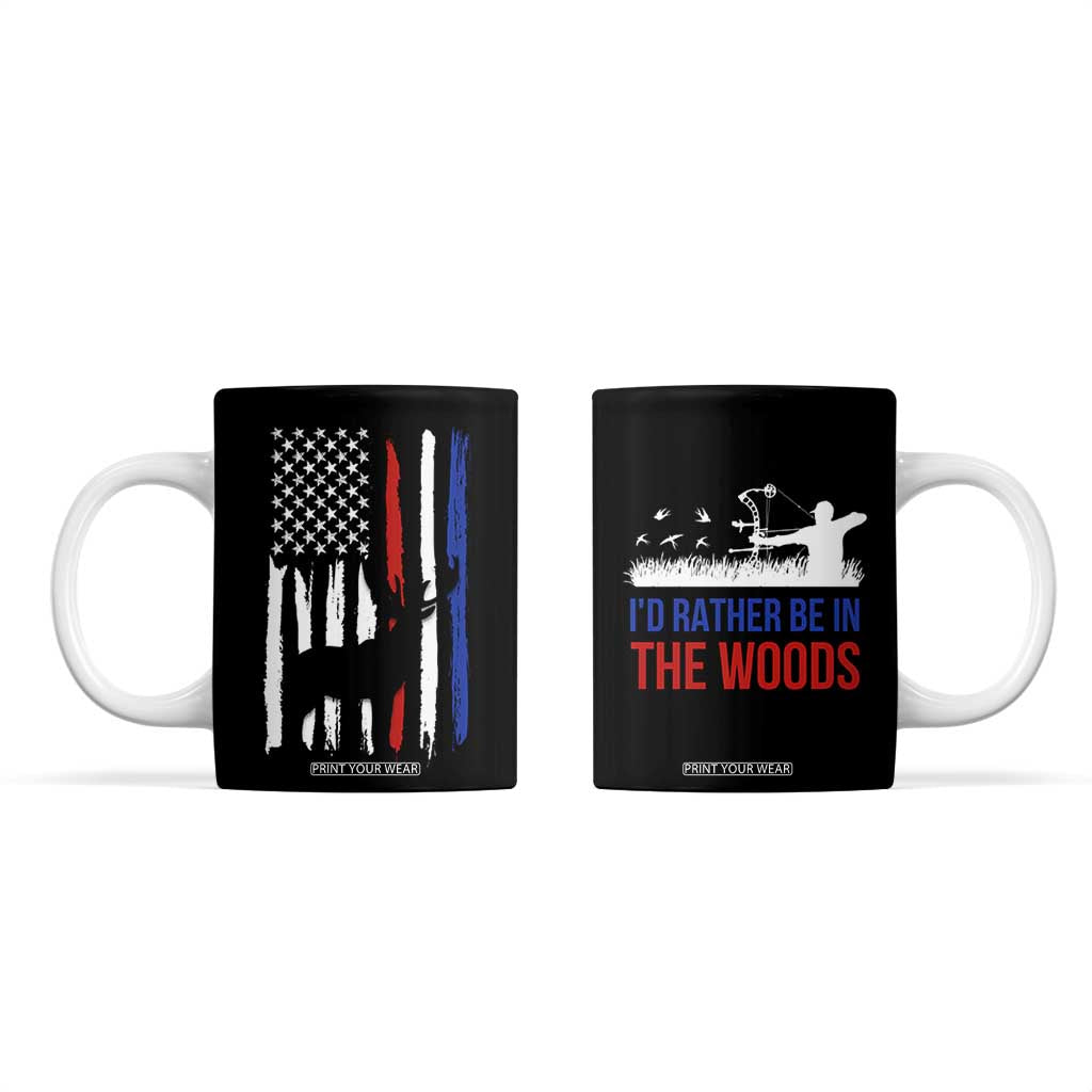 Hunting Gifts For Men Coffee Mug Id Rather Be In The Woods Deer Hunting American Flag TB10 Black Print Your Wear