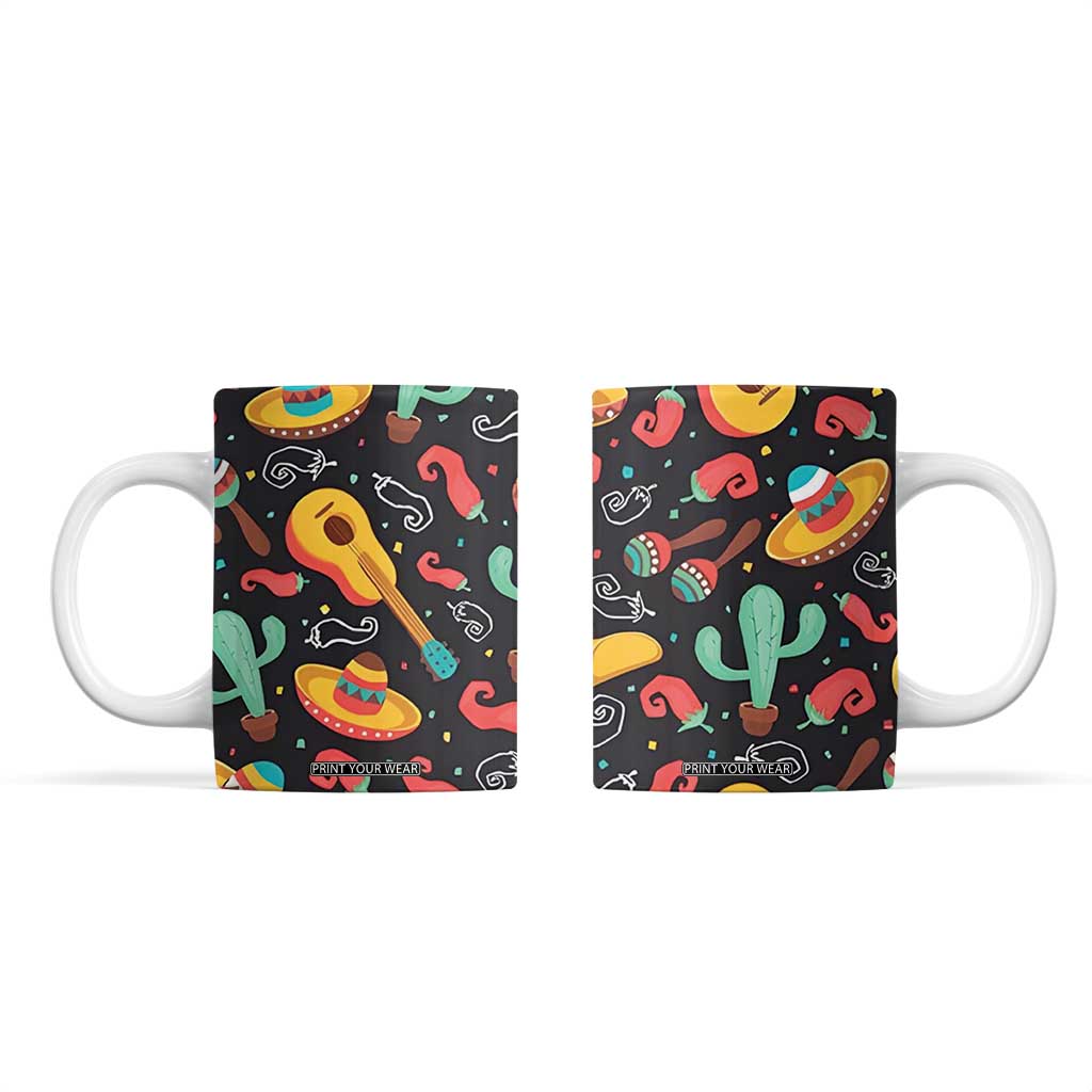 Mexican Coffee Mug Hot Sombrero Cactus Guitar Black Mexican Fiesta Cinco De Mayo TB10 Black Print Your Wear