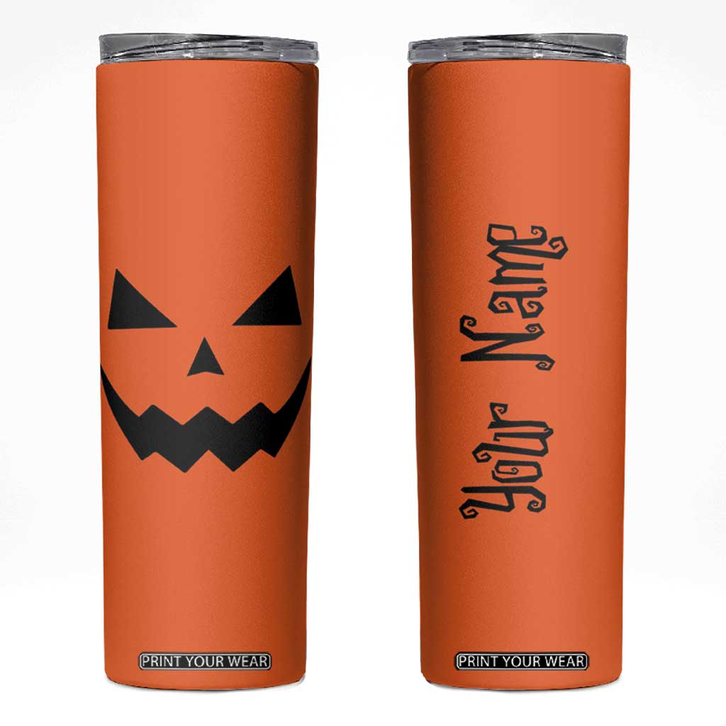 Personalized Halloween Pumpkin Face Skinny Tumbler Custom Name Travel Coffee Cup Orange TB10 Orange Print Your Wear