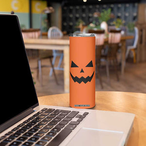 Personalized Halloween Pumpkin Face Skinny Tumbler Custom Name Travel Coffee Cup Orange TB10 Print Your Wear