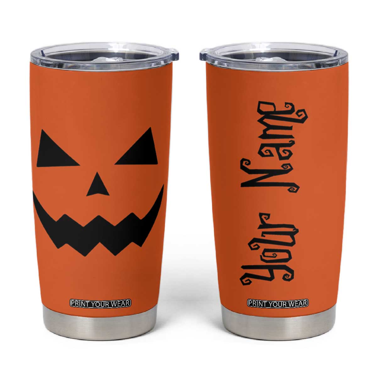 Personalized Halloween Pumpkin Face Tumbler Cup Custom Name Travel Coffee Cup Orange TB10 Orange Print Your Wear