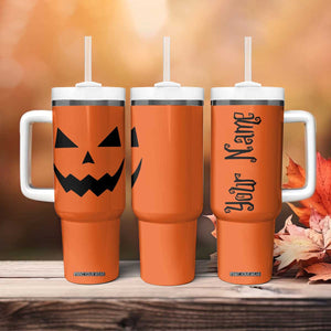 Personalized Halloween Pumpkin Face Tumbler With Handle Custom Name Travel Coffee Cup Orange TB10 Print Your Wear