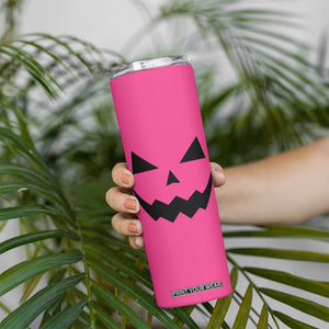 Personalized Halloween Pumpkin Face Skinny Tumbler Custom Name Travel Coffee Cup Pink TB10 Print Your Wear