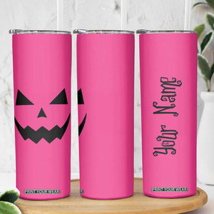 Personalized Halloween Pumpkin Face Skinny Tumbler Custom Name Travel Coffee Cup Pink TB10 Print Your Wear