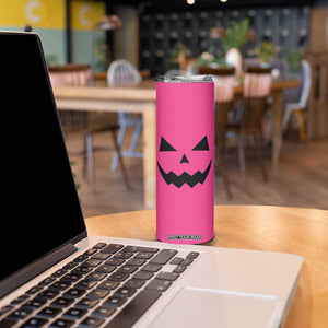 Personalized Halloween Pumpkin Face Skinny Tumbler Custom Name Travel Coffee Cup Pink TB10 Print Your Wear