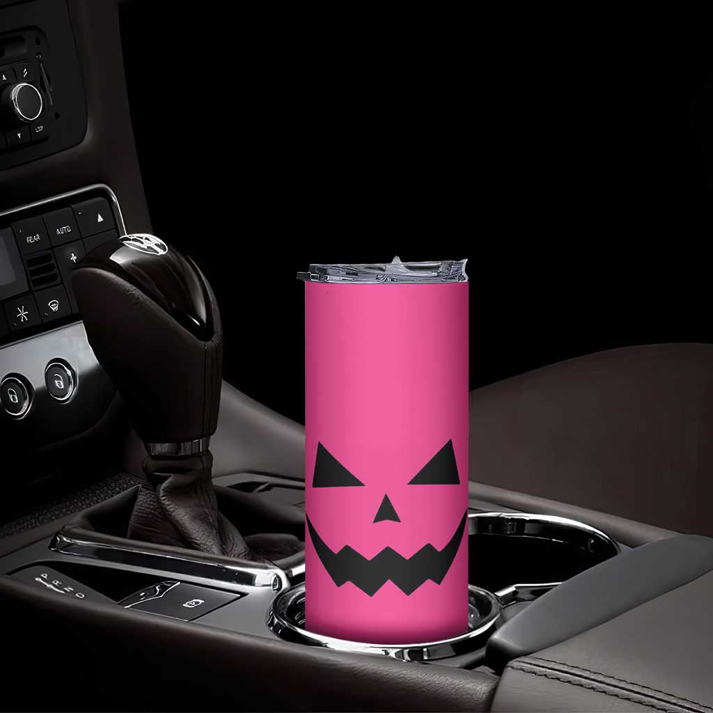 Personalized Halloween Pumpkin Face Skinny Tumbler Custom Name Travel Coffee Cup Pink TB10 Print Your Wear