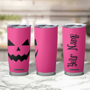 Personalized Halloween Pumpkin Face Tumbler Cup Custom Name Travel Coffee Cup Pink TB10 Print Your Wear