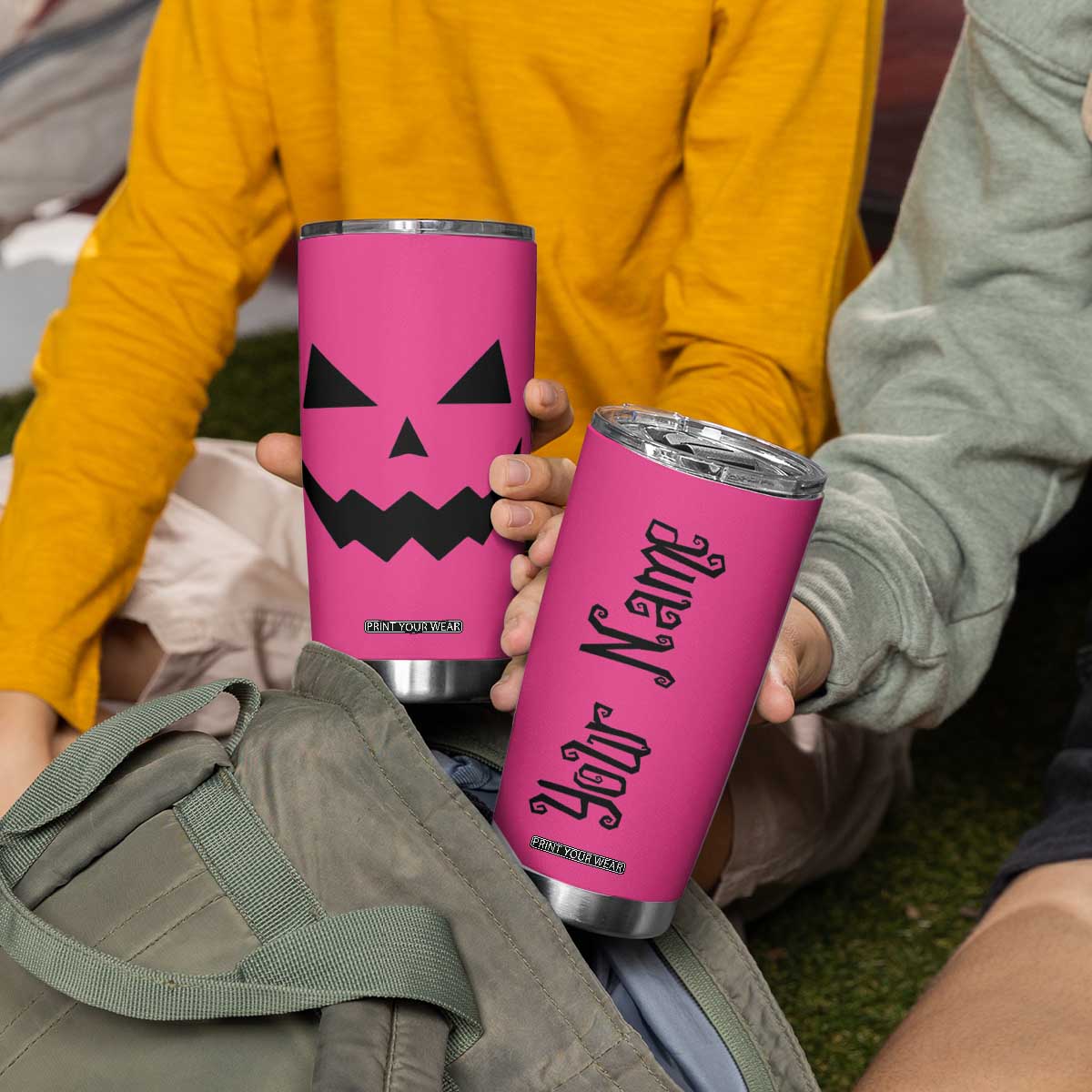 Personalized Halloween Pumpkin Face Tumbler Cup Custom Name Travel Coffee Cup Pink TB10 Print Your Wear